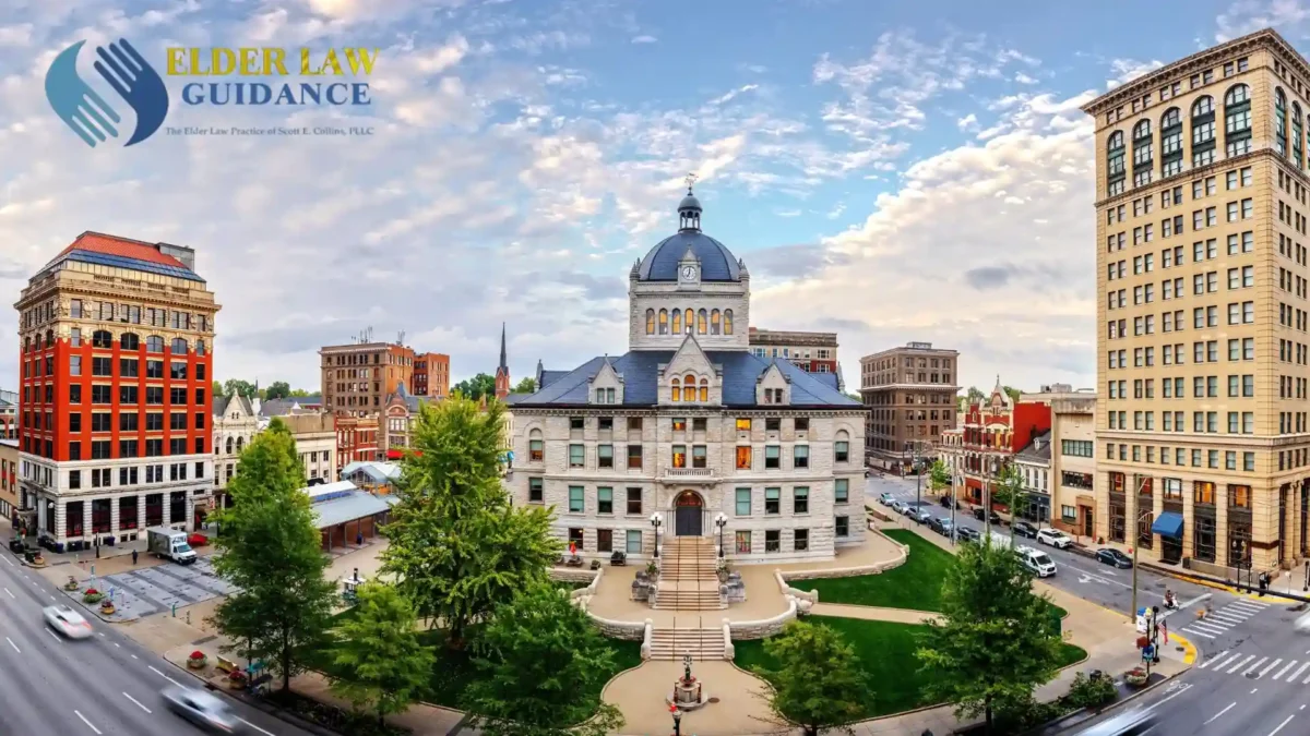 Lexington, Kentucky, USA historic downtown cityscape at blue hour, where a growing elder population needs medicaid planning services.