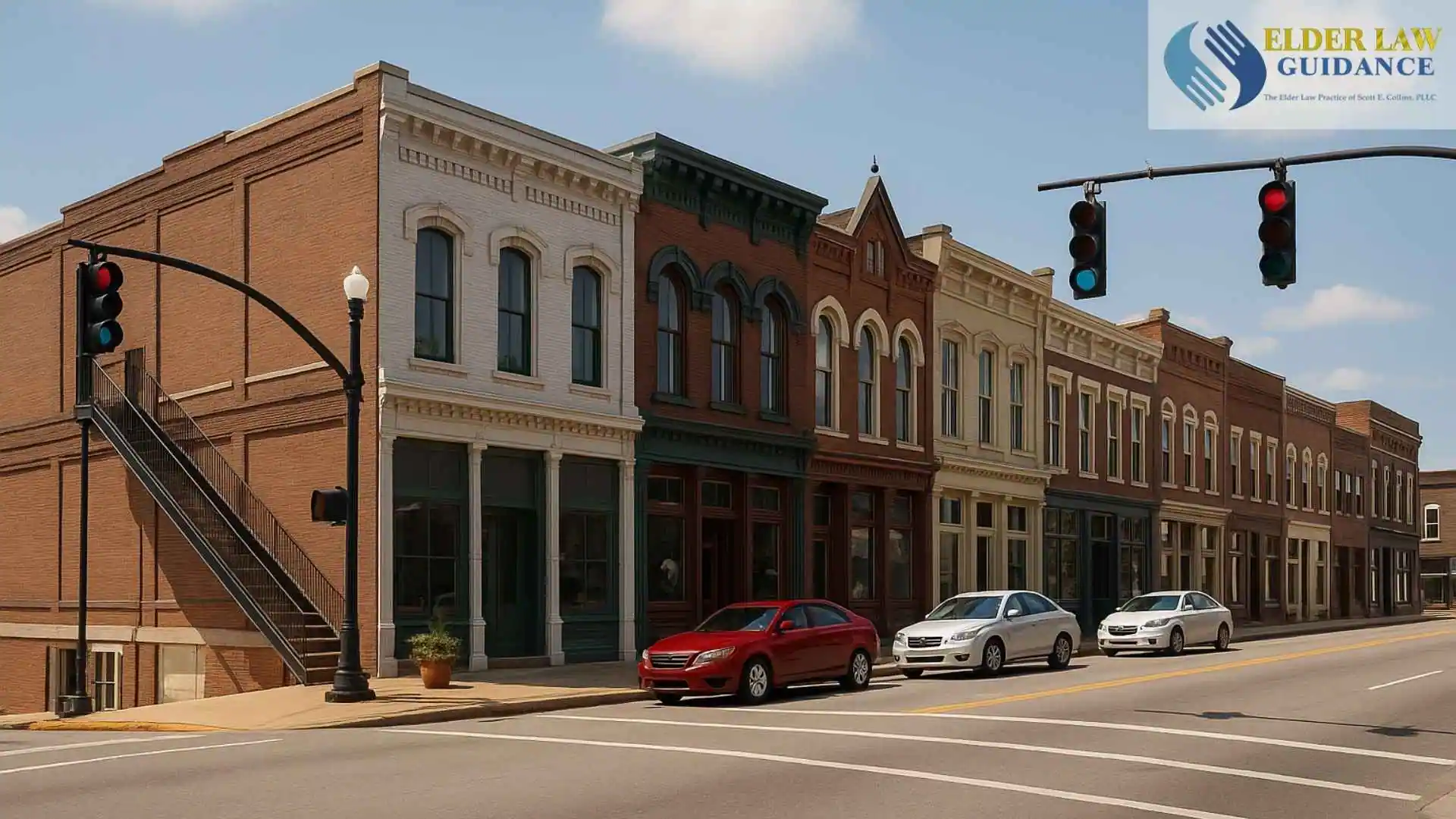 Historic downtown street with brick buildings and cars in richmond kentucky where va disability attorneys are active