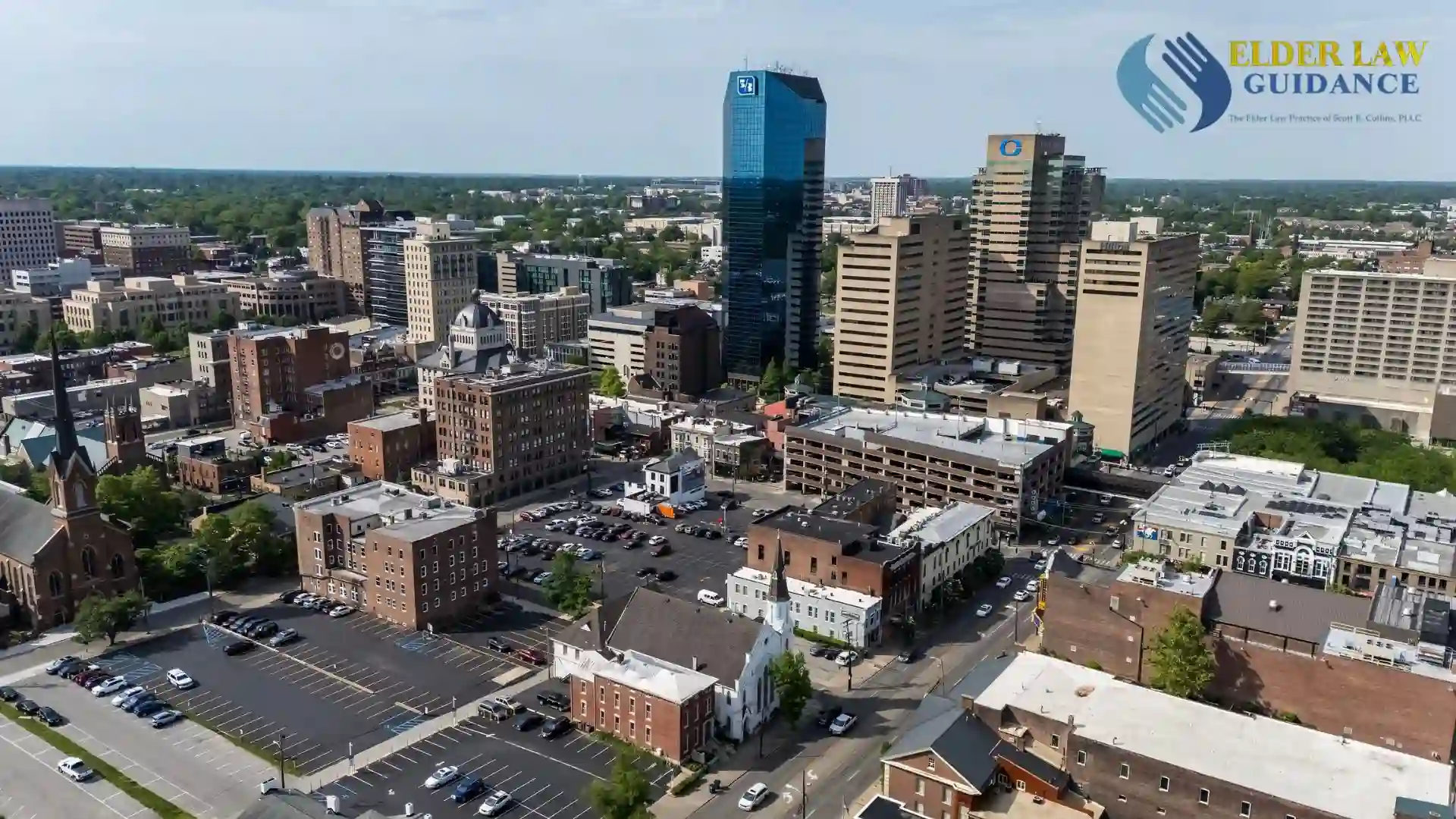 Aerial view of Downtown Lexington, KY, where, statewide, the growing senior community needs elder law services.