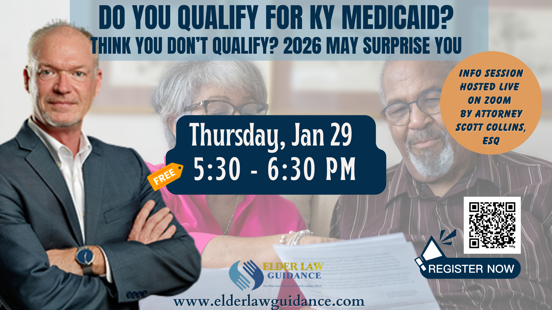 Free info session hosted live on zoom by Attorney Scott Collins, ESQ. on Thurs, Ja 29th