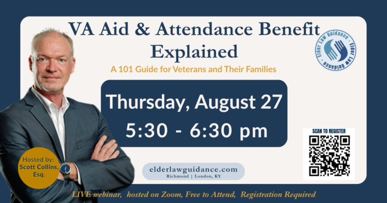 Webinar flyer for VA Aid and Attendance benefit