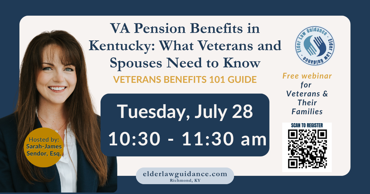 VA pension benefits webinar flyer with date and QR code