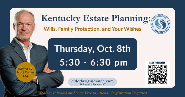 Kentucky estate planning webinar flyer with Scott Collins