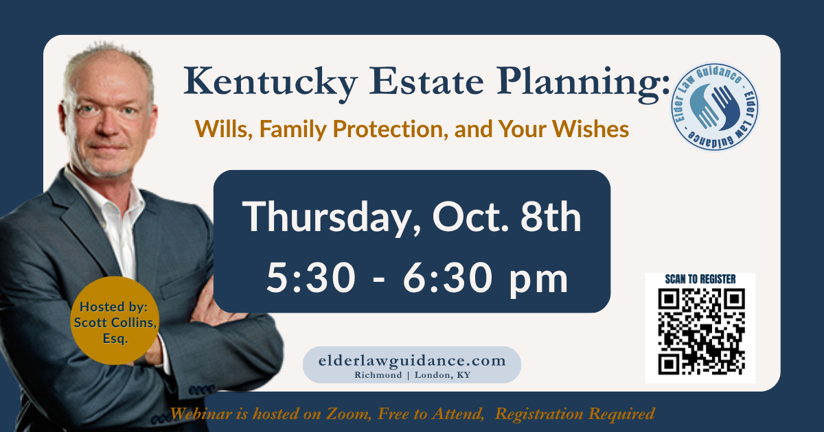 Kentucky estate planning webinar flyer with Scott Collins